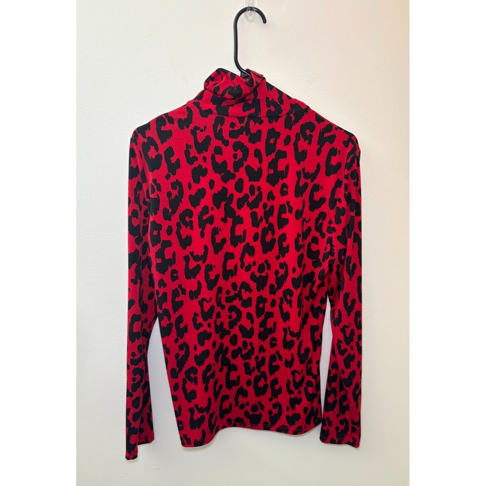 New York and Company Red Leopard Print Turtle Neck Women's Size L - Picture 2 of 3